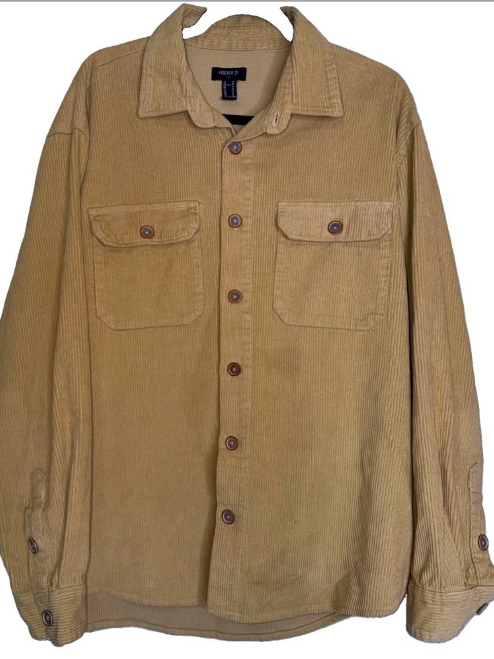FOREVER 21 Men's Tan Brown Corduroy Long Sleeve Button Down Shirt Size M